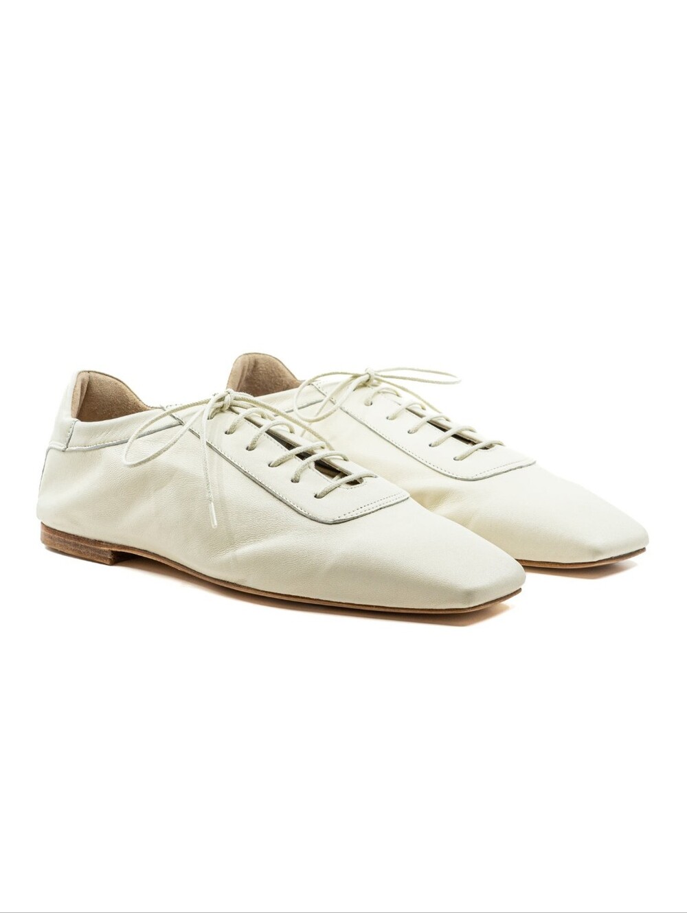 NWOB Andrea Gomez Antonia Full White Leather Lace Up Square Toe Oxford Flat 38.5